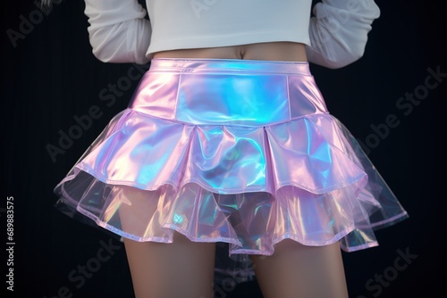 reflective holographic metallic glass cellophane miniskirt photo