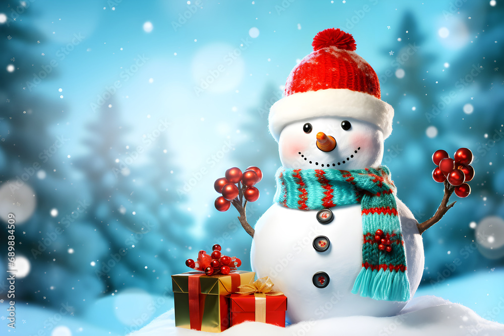 Cute snowman isolated on white background