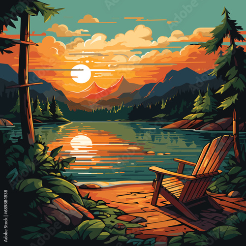 Landscape of wooden chaise lounge background illustration