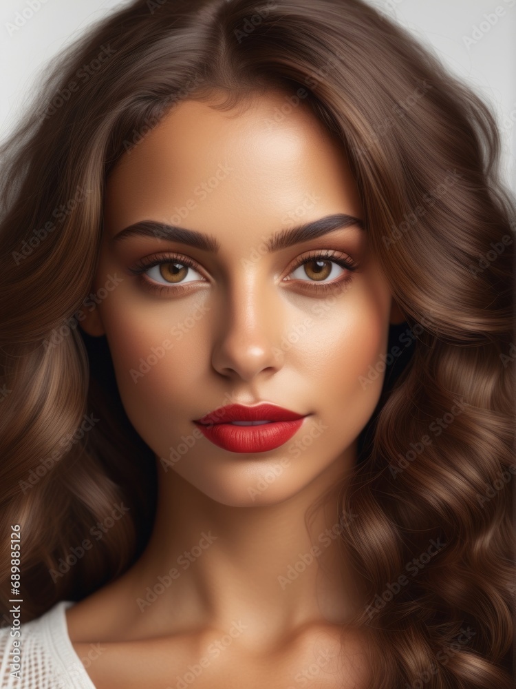 Fototapeta premium a closeup photo portrait of a beautiful young girl model smiling