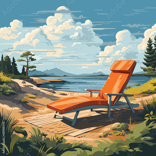 Landscape of wooden chaise lounge background illustration