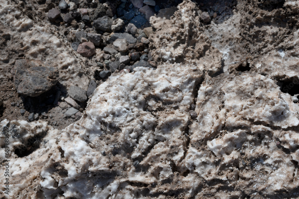 Stone texture and background. close up view of Death Valley salt pan, located in the Mojave Desert within Death Valley National Park, California