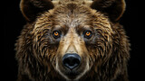 Front view of brown bear isolated on black background. generative ai