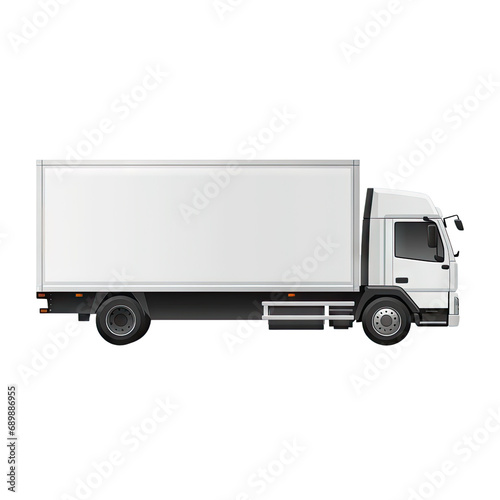 Isolated 2d template for a transparent box truck delivering cargo with artistic design. photo