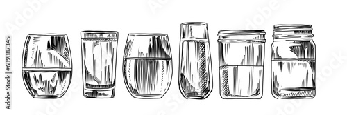 collection of rustic hand drawn hard cider glassware