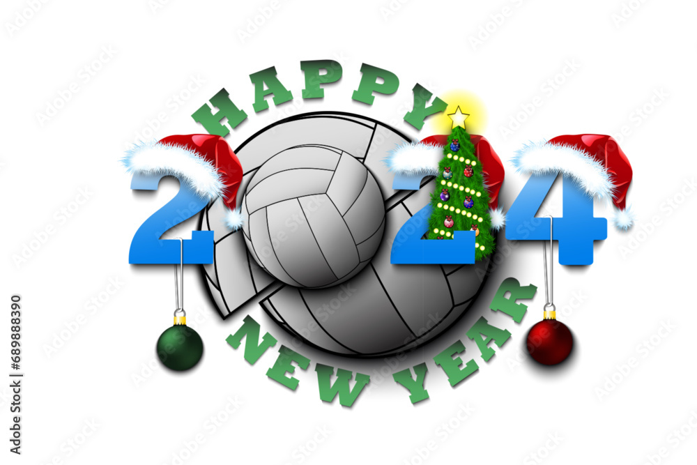Happy New Year 2024 and volleyball ball