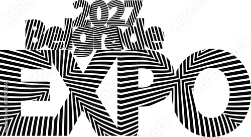 Expo 2027 Wave design black and white. Digital image with a psychedelic stripes. Argent base for website, print, basis for banners, wallpapers, business cards, brochure, banner