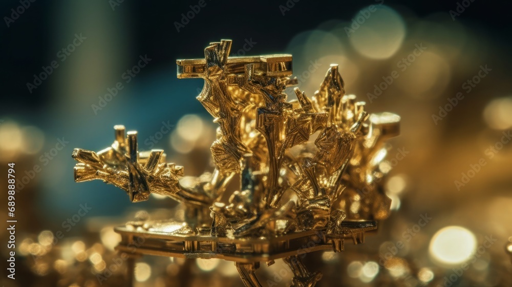 Shimmering Festive Splendor: Sparkling Gold Ornaments Illuminate Christmas Tree, generative AI