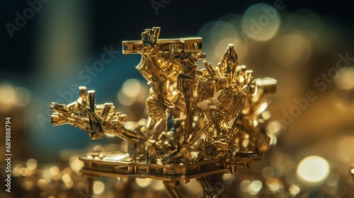 Shimmering Festive Splendor: Sparkling Gold Ornaments Illuminate Christmas Tree, generative AI © Oleksandr Bilous