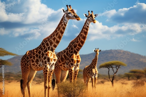 Giraffe s family in the savannah