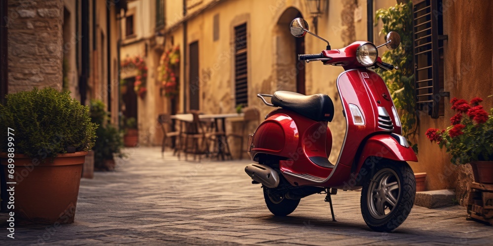 Scooter parked in the street of a small Italian town