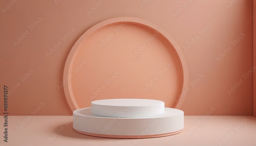 Podium or pedestal for product, in minimal styled peach colored room Podium or pedestal for product, in minimal styled peach colored room
