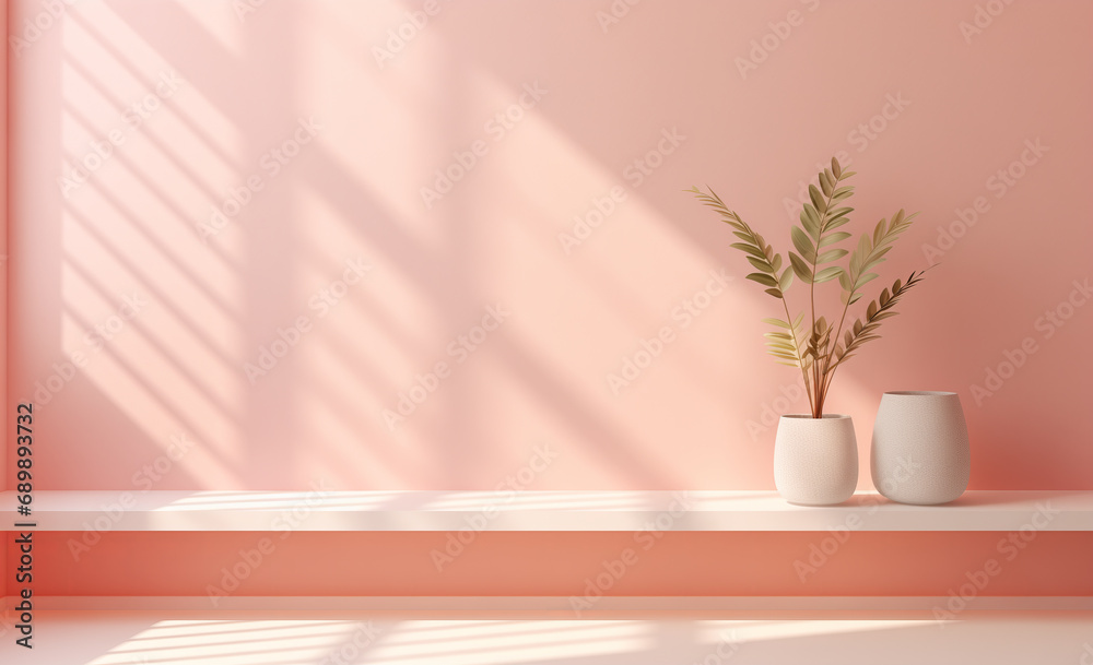 Minimalist Elegance: Terracotta Wall, Planters, and Copyspace