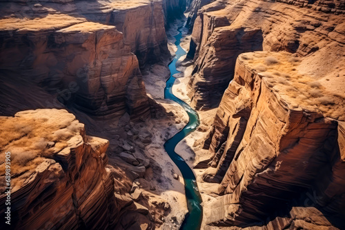 drone-view of a canyons carved by rivers photo