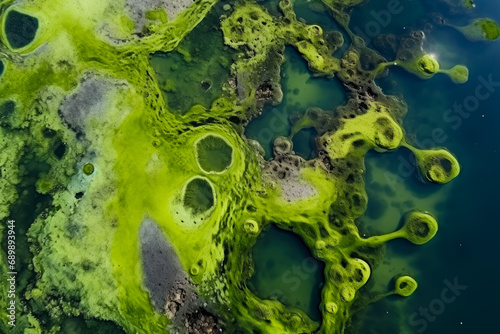 drone-view of eutrophication in lakes The human imprint