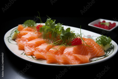 A plate of salmon sashimi generative AI