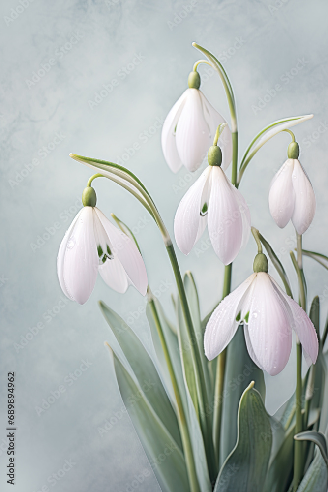 Early springtime background with muted color snowdrop flowers Early springtime background with muted color snowdrop flowers