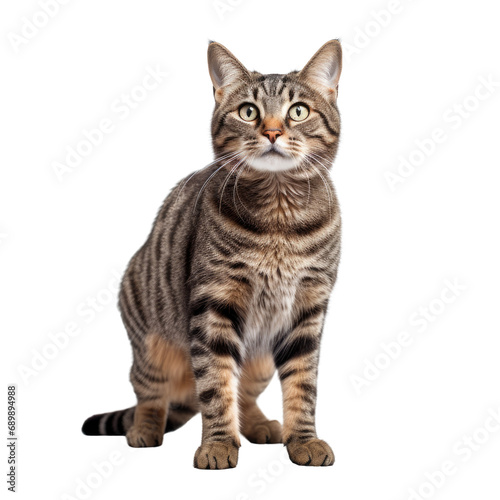 Tabby cat portrait against transparent backdrop