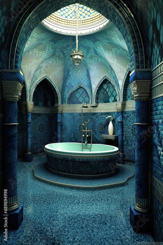 Highly detailed image of a traditional Turkish hammam