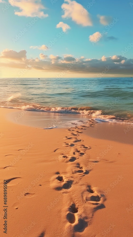 Footprints in the sand on a beach at sunset Footprints in the sand on a beach at sunset
