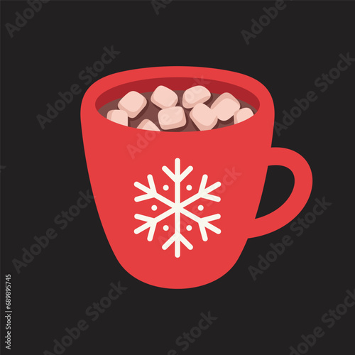 Cup of hot chocolate with marshmallows. Christmas drink vector illustration.
