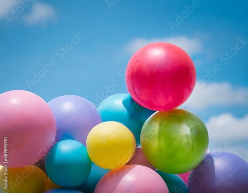 wallpaper conceptual de la infancia y la felicidad de los ni  os jugando al aire libre  celebraci  n de cumplea  os con globos y pelotas de goma 