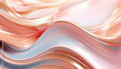 Abstract pastel metallic and chrome elements, rose gold, whimsical and dreamlike flow motion 