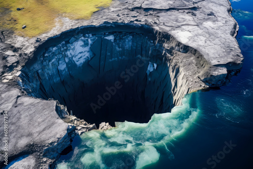 drone-view of a massive underwater sinkhole
