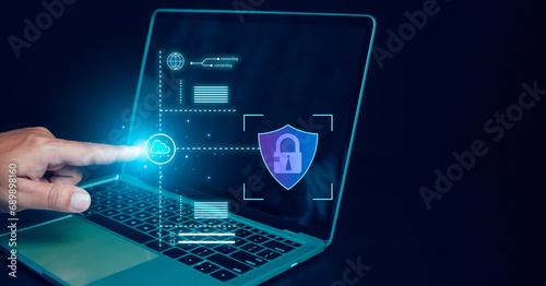 Wallpaper Mural Businessman using tablet secure encryption technology, cybersecurity privacy of data protection, security Internet access, security encryption of user private data, business confidentiality. Torontodigital.ca