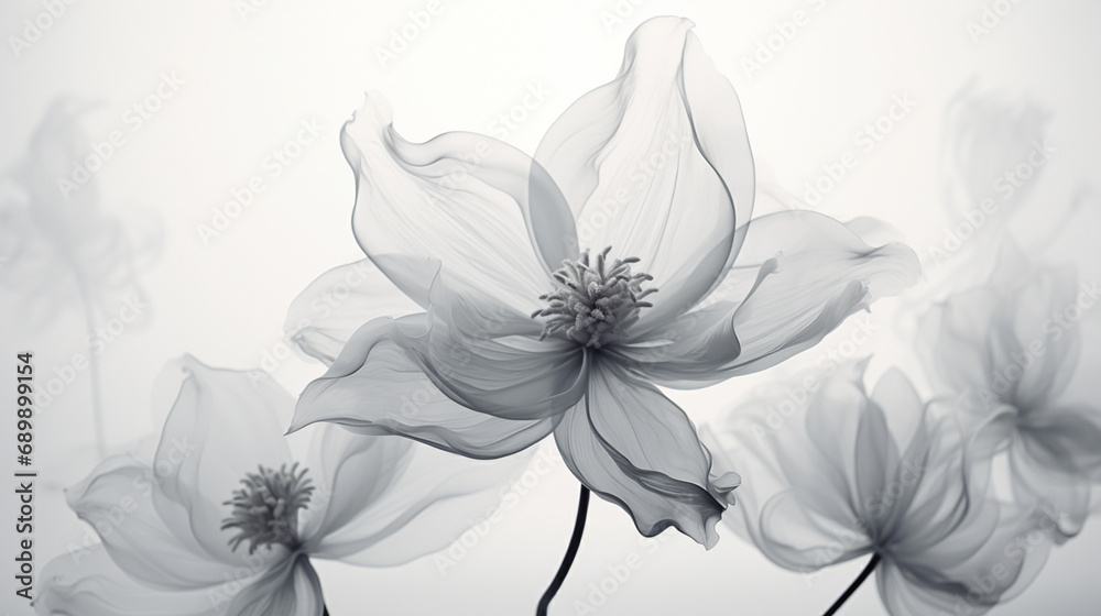 Fond de fleurs transparentes. Nature, fleur, noir et blanc. Motif floral pour décoration, création graphique et conception. Fond de fleurs transparentes. Nature, fleur, noir et blanc. Motif floral pour décoration, création graphique et conception.