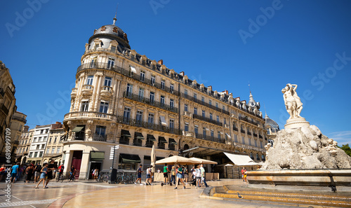 Fountain of the Three Graces in Place de la Comedie. Montpellier. Occitanie. France