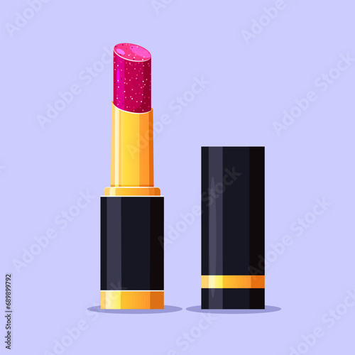 Vector bright pink lipstick with sparkles
