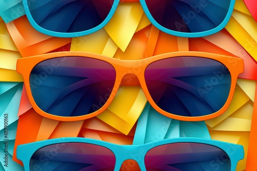 Colorful sunglasses retro color trend. Fashion female sunglasses on colorful background