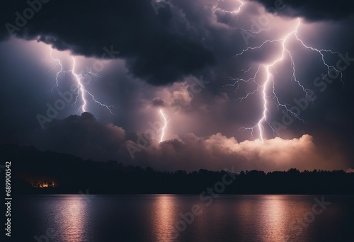 Vector realistic stormy clouds with lightning effects over the cloudy mountain