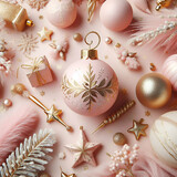 Pastel Pink & Gold Rose Sparkling Shimmer Glitter Premium Festive Christmas Holiday Decorations of Stars, Balls, & Mini-Presents Gifts Wrapped with String or Ribbon New Year Happy Party Moments Tinsel