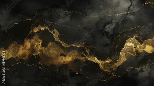 A black and gold marbled texture that exudes a sense of timeless elegance, as if it were extracted from the depths of the earth. photo
