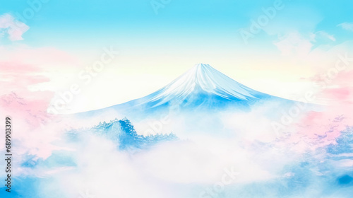 幻想的な富士山の和風イラスト風景