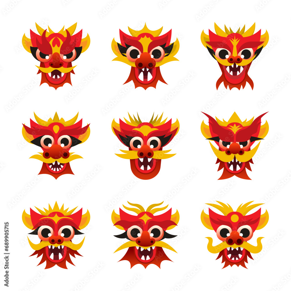 Chinese New Year Dragon Head Icon Set Chinese New Year Dragon Head Icon Set