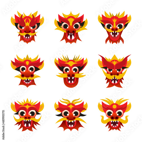 Chinese New Year Dragon Head Icon Set
