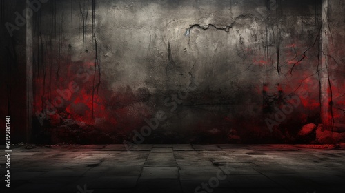  a realm of dread and decay as you gaze upon a grunge background featuring black and red tones.  photo