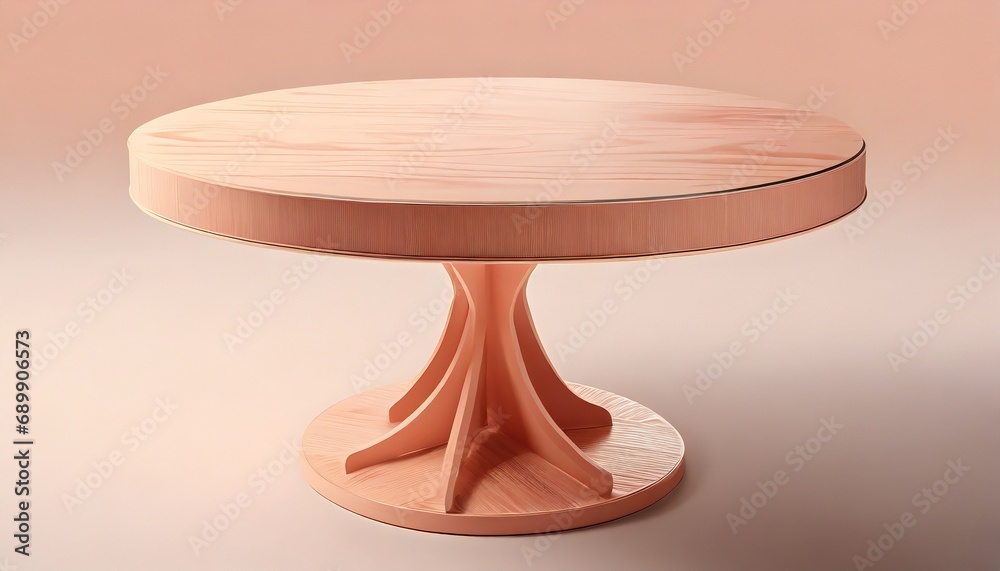 Round table in Peach Fuzz color, background with selective focus and copy space Round table in Peach Fuzz color, background with selective focus and copy space