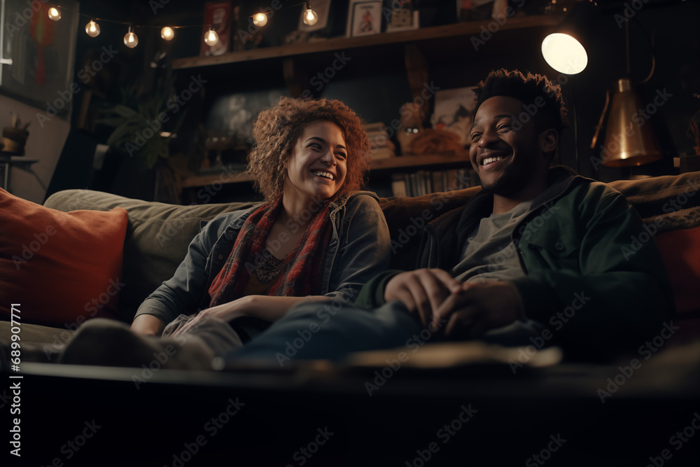 Obraz premium couple watching tv at home