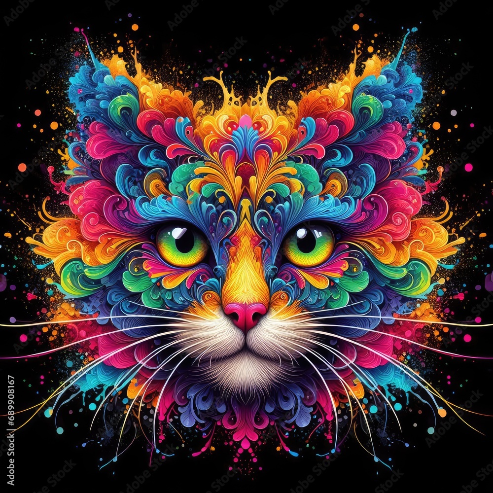 Abstract Whimsy: A Cat's Chromatic Symphony, GENERATIVE AI