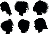 Vector Woman hairstyle silhouette set . black Illustration hairstyles for girls in various themes. Hand drawn collection V10