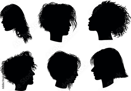 Vector Woman hairstyle silhouette set . black Illustration hairstyles for girls in various themes. Hand drawn collection V10 photo