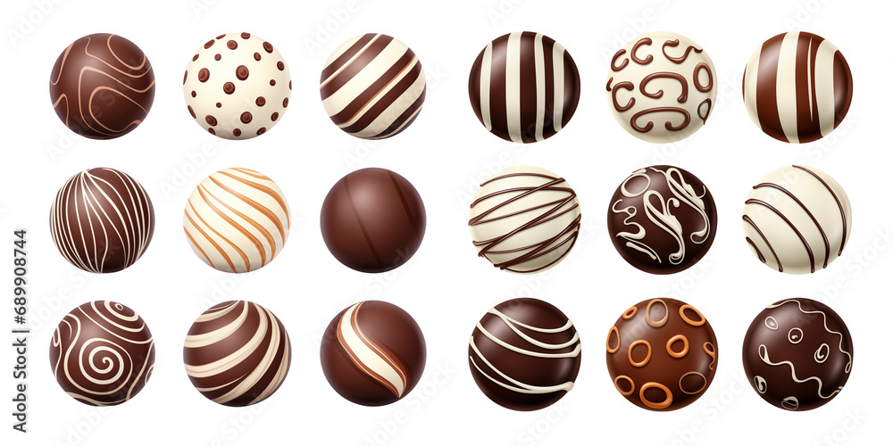 Collection of various chocolate balls or candy pralines isolated on transparent background. Generative AI Collection of various chocolate balls or candy pralines isolated on transparent background. Generative AI