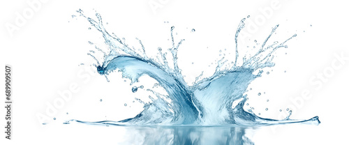 A blue water splash isolated on a white background with reflection. Ideal for graphic design projects and visual representations requiring water splash elements.