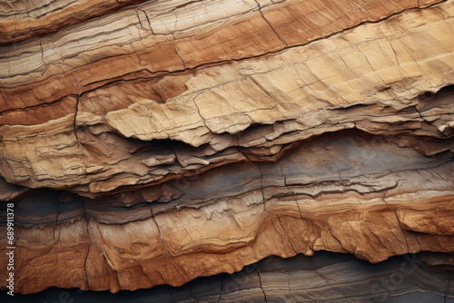 Layers of sedimentary rock forming striking patterns on the face of a canyon wall, telling the geological story of time. Concept of earth's history and natural erosion. Generative Ai. photo