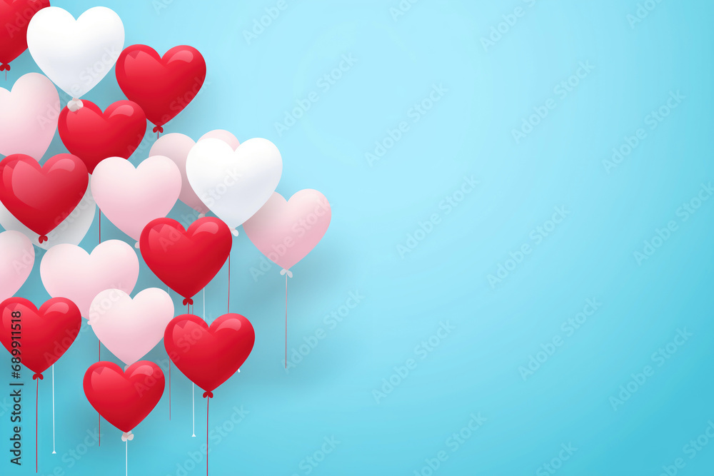 Recursos gráficos para o Dia dos Namorados com balões de coração e espaço útil para texto de publicidade