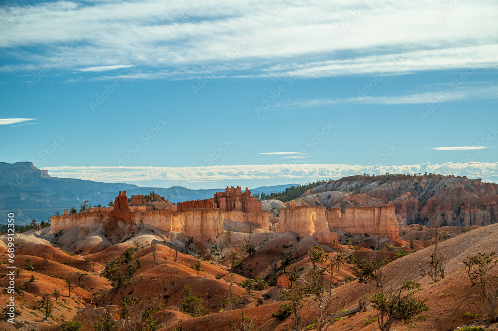 Scenic view of the red sandstone formations and trees at Bryce Point, Utah.